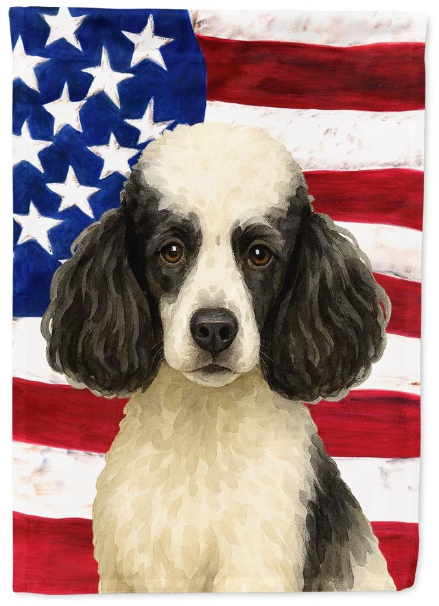 Main image of Parti Miniature Poodle American Flag Garden Flag Mailbox Decorative Yard Banner Outside Patio Artwork for Flower Beds, Garden Si