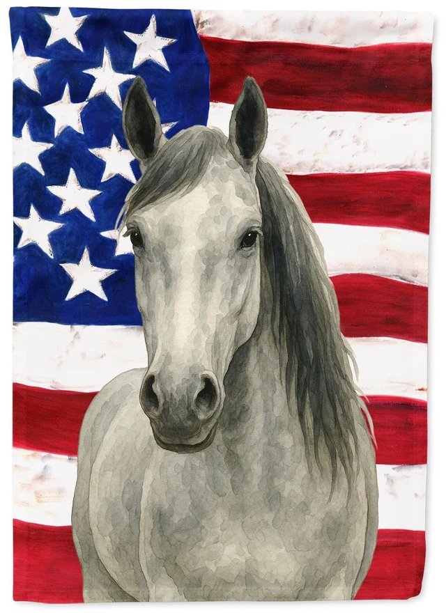 Main image of Gray Dutch Warmblood Horse American House Flag Large Porch Sleeve Pole Decorative Outside Yard Banner Artwork Wall Hanging, Poly