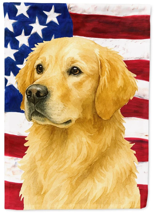 Main image of Light Golden Retriever American Flag House Flag Large Porch Sleeve Pole Decorative Outside Yard Banner Artwork Wall Hanging, Pol