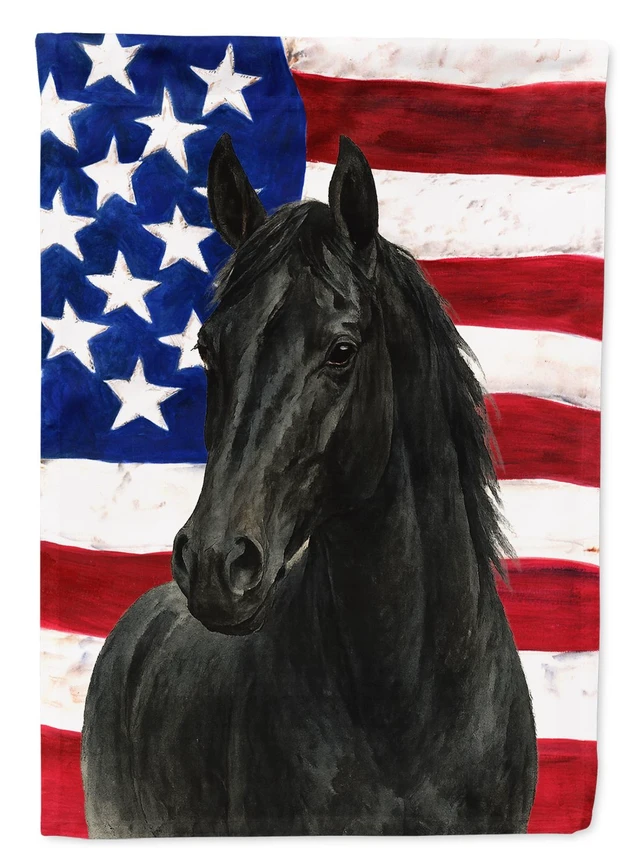 Main image of Black Thoroughbred Horse American House Flag Large Porch Sleeve Pole Decorative Outside Yard Banner Artwork Wall Hanging, Polyes