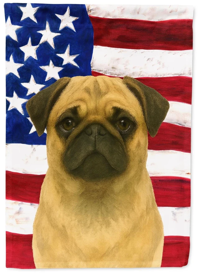 Main image of Fawn Pug American Flag House Flag Large Porch Sleeve Pole Decorative Outside Yard Banner Artwork Wall Hanging, Polyester, House