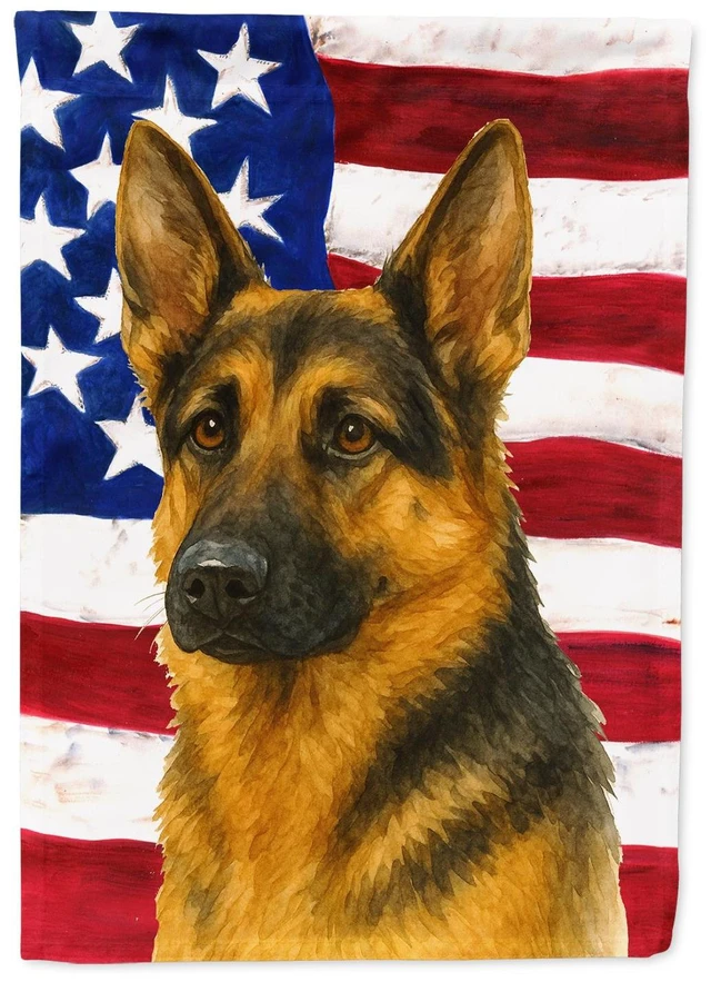 Main image of Black and Tan German Shepherd American Flag House Flag Large Porch Sleeve Pole Decorative Outside Yard Banner Artwork Wall Hangi