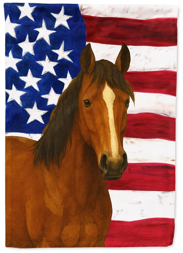 Main image of Bay Thoroughbred Horse American House Flag Large Porch Sleeve Pole Decorative Outside Yard Banner Artwork Wall Hanging, Polyeste