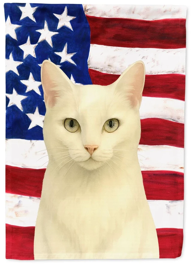 Main image of White Cat American House Flag Large Porch Sleeve Pole Decorative Outside Yard Banner Artwork Wall Hanging, Polyester, House Size