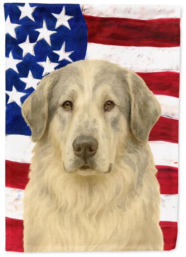 Main image of White with Gray Great Pyrenees American Flag House Flag Large Porch Sleeve Pole Decorative Outside Yard Banner Artwork Wall Hang