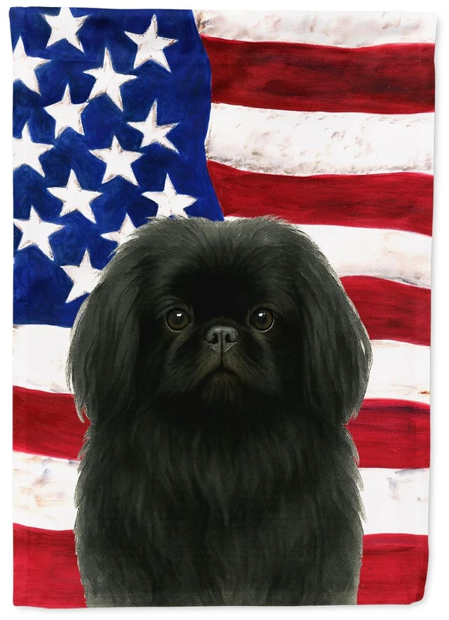Main image of Black Pekingese American Flag House Flag Large Porch Sleeve Pole Decorative Outside Yard Banner Artwork Wall Hanging, Polyester,