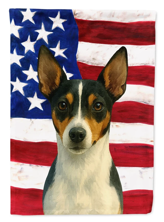 Main image of Tricolor Rat Terrier American Flag House Flag Large Porch Sleeve Pole Decorative Outside Yard Banner Artwork Wall Hanging, Poly