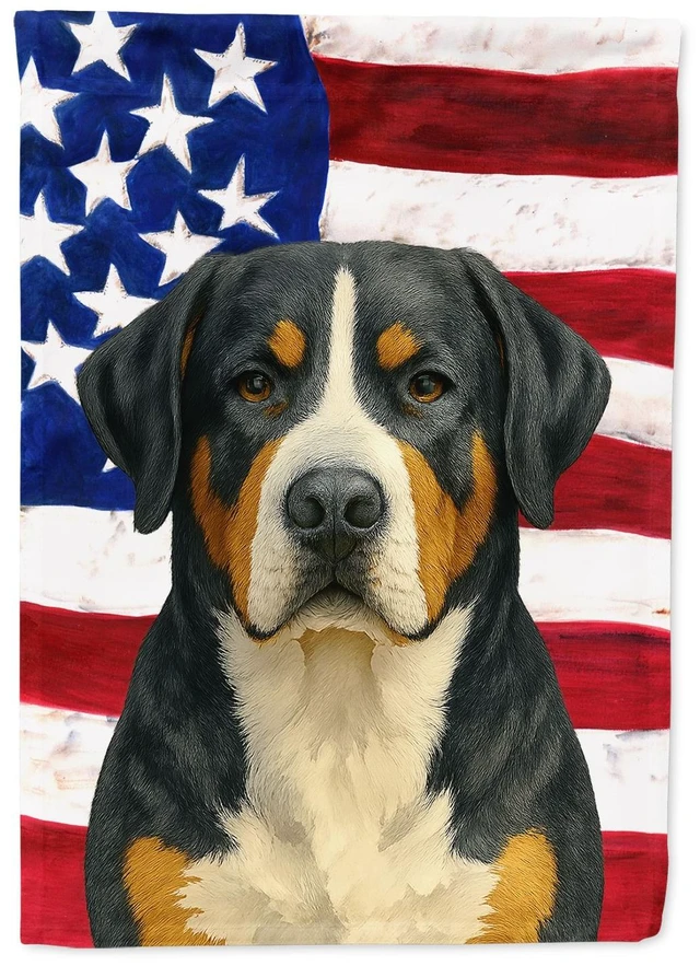 Main image of Greater Swiss Mountain Dog American Flag House Flag Large Porch Sleeve Pole Decorative Outside Yard Banner Artwork Wall Hanging,