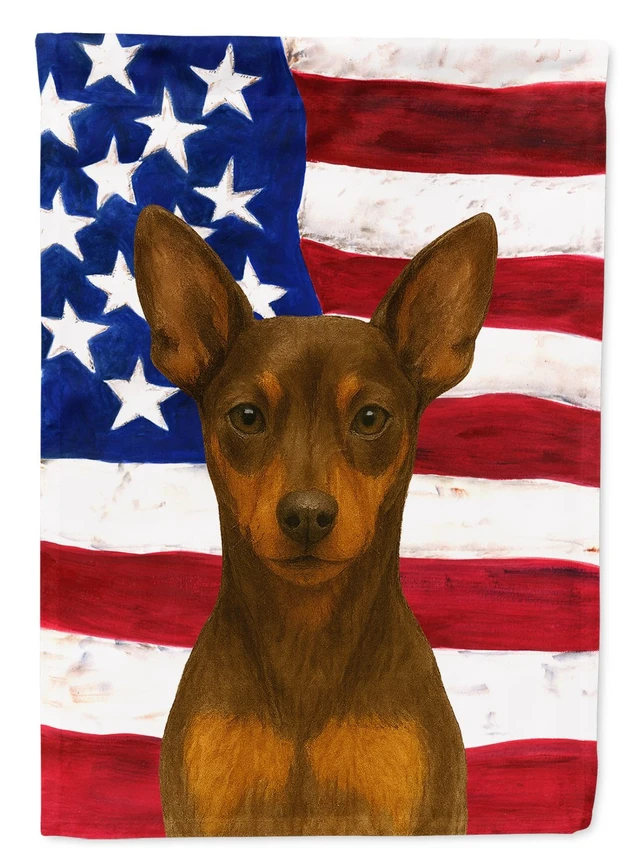 Main image of Chocolate and Rust Miniature Pinscher American Flag House Flag Large Porch Sleeve Pole Decorative Outside Yard Banner Artwork Wa