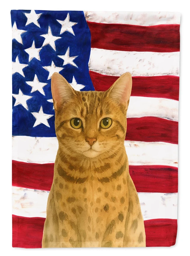 Main image of Spotted Brown Tabby Cat American House Flag Large Porch Sleeve Pole Decorative Outside Yard Banner Artwork Wall Hanging, Polyest