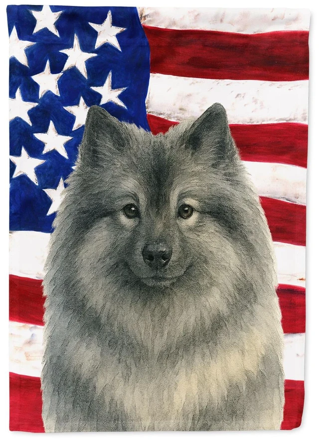 Main image of Keeshond American Flag House Flag Large Porch Sleeve Pole Decorative Outside Yard Banner Artwork Wall Hanging, Polyester, House