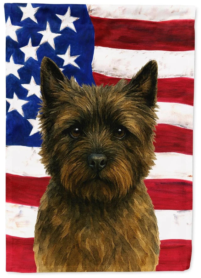 Main image of Brindle Cairn Terrier American Flag House Flag Large Porch Sleeve Pole Decorative Outside Yard Banner Artwork Wall Hanging, Poly