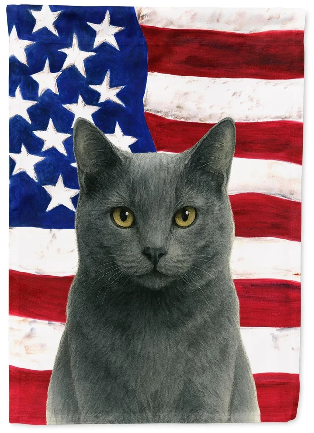 Main image of Gray Cat American House Flag Large Porch Sleeve Pole Decorative Outside Yard Banner Artwork Wall Hanging, Polyester, House Size,