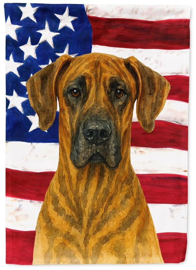 Main image of Brindle Great Dane American Flag House Flag Large Porch Sleeve Pole Decorative Outside Yard Banner Artwork Wall Hanging, Polyest