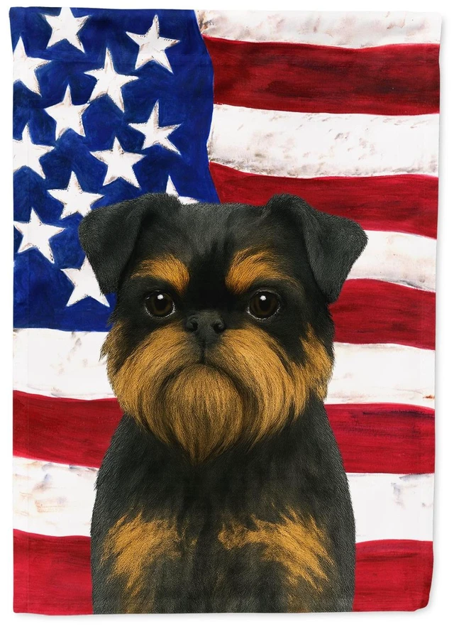 Main image of Black and Tan Brussels Griffon American Flag House Flag Large Porch Sleeve Pole Decorative Outside Yard Banner Artwork Wall Hang