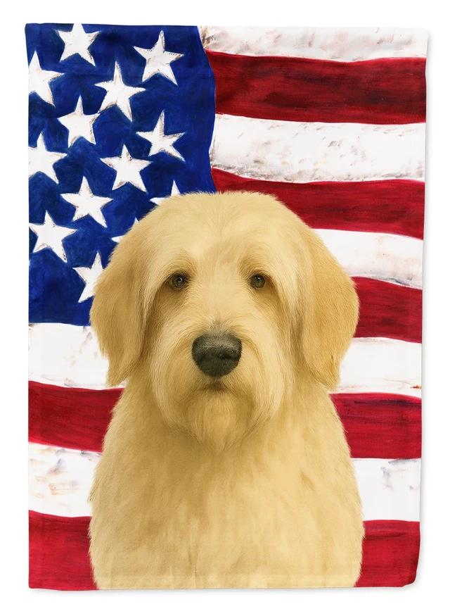 Main image of Wheaten Otterhound American Flag House Flag Large Porch Sleeve Pole Decorative Outside Yard Banner Artwork Wall Hanging, Polyest