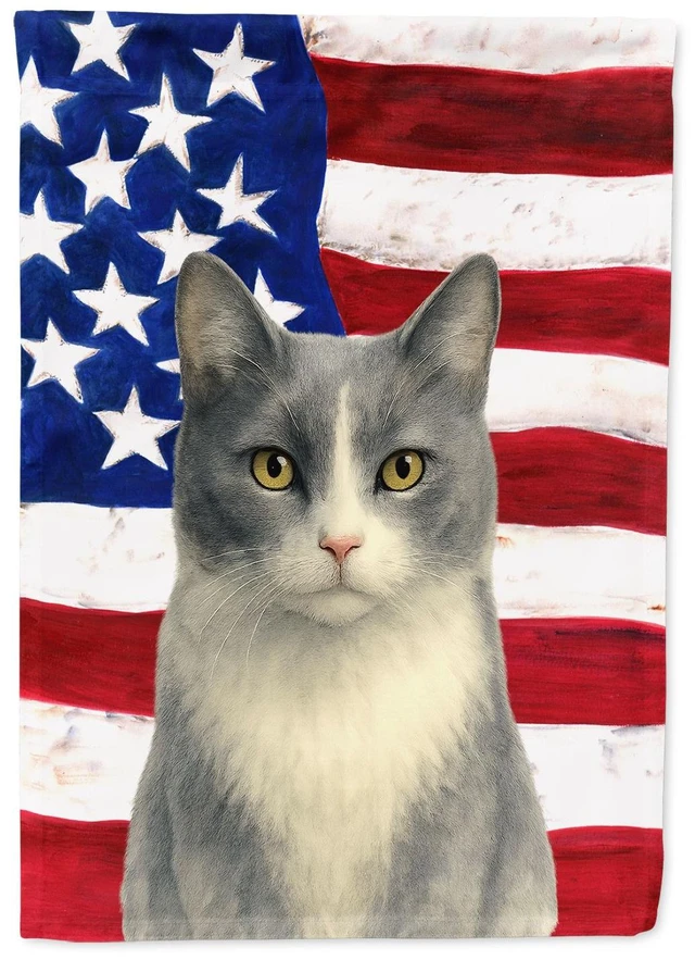 Main image of Gray and White Cat American Garden Flag Mailbox Decorative Yard Banner Outside Patio Artwork for Flower Beds, Garden Size, Multi