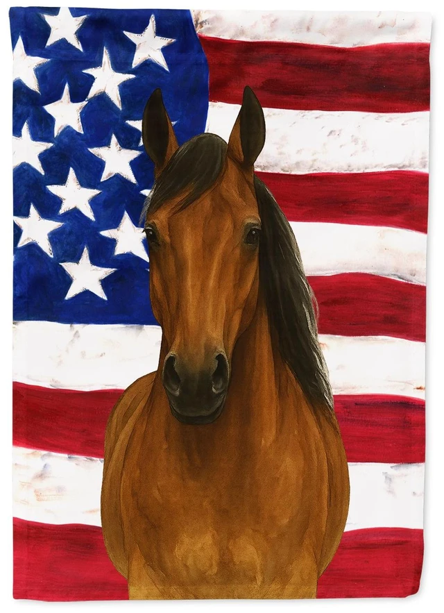 Main image of Bay Hanoverian Horse American House Flag Large Porch Sleeve Pole Decorative Outside Yard Banner Artwork Wall Hanging, Polyester,