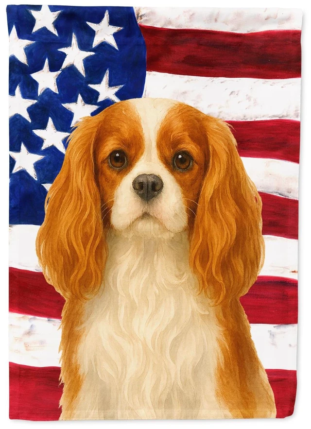 Main image of Blenheim Cavalier Spaniel American Flag House Flag Large Porch Sleeve Pole Decorative Outside Yard Banner Artwork Wall Hanging,