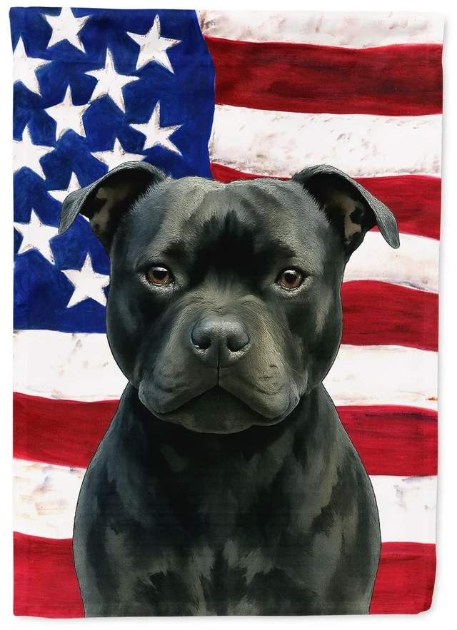 Main image of Black Staffordshire Bull Terrier American Flag House Flag Large Porch Sleeve Pole Decorative Outside Yard Banner Artwork Wall Ha
