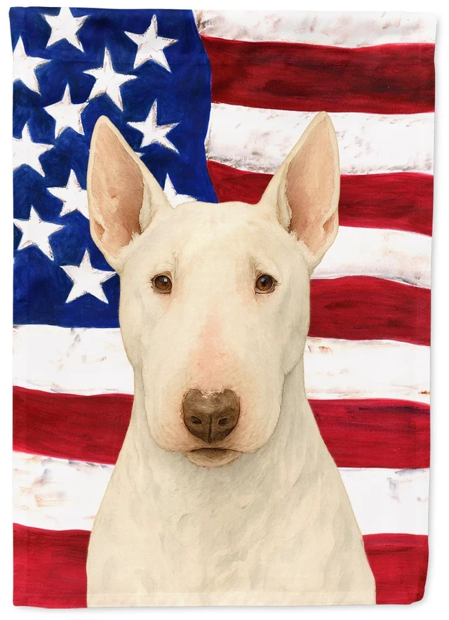 Main image of White Bull Terrier American Flag House Flag Large Porch Sleeve Pole Decorative Outside Yard Banner Artwork Wall Hanging, Polyest