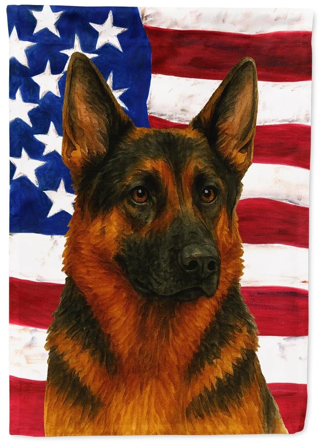 Main image of Black and Red German Shepherd American Flag House Flag Large Porch Sleeve Pole Decorative Outside Yard Banner Artwork Wall Hangi
