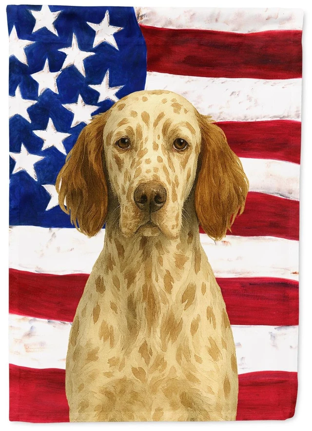 Main image of Liver Belton English Setter American Flag House Flag Large Porch Sleeve Pole Decorative Outside Yard Banner Artwork Wall Hanging