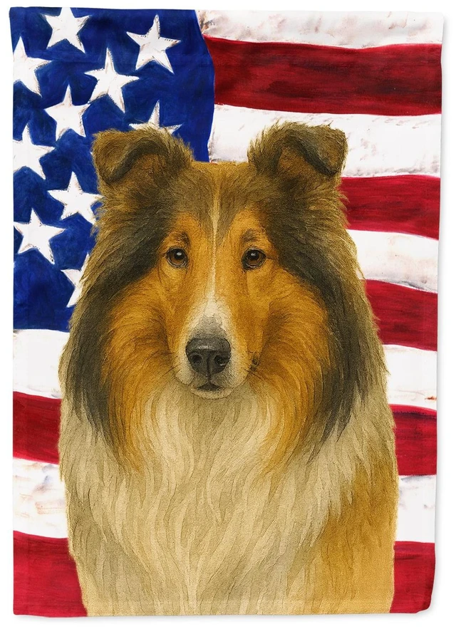 Main image of Sable and White Merle Collie American Flag House Flag Large Porch Sleeve Pole Decorative Outside Yard Banner Artwork Wall Hangin