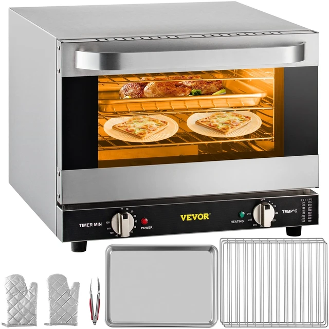 Alt view image 9 of 9 - Commercial Convection Oven, 21L/19Qt, Quarter-Size Conventional Oven Countertop, 1440W 3-Tier Toaster with Front Glass Door, Electric Baking Oven with Trays Wire Racks Clip Gloves, 120V, ETL Lis