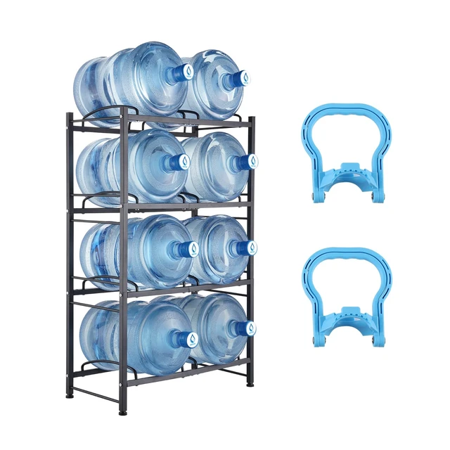 Alt view image 11 of 11 - 4 Tiers Water Jug Holder, 5 Gallon Water Bottle Holder, Double Row Water Bottle Rack for 8 Bottles, Heavy Duty Water Jug Rack for Kitchen, Office, Living Room, Black