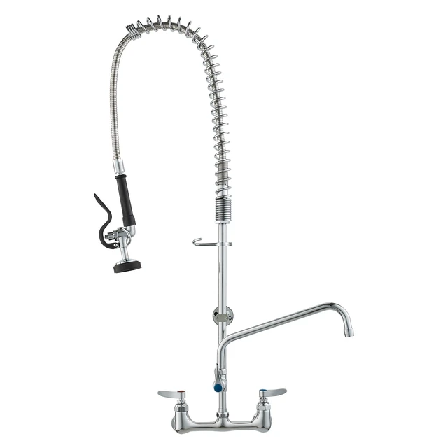 Alt view image 16 of 16 - Wall-Mounted Brass Kitchen Faucet, 36" Tall, 8" Installation Width, Includes 12" Rotating Spout and Pull-Down Sprayer, Suitable for Single, Double, or Triple Sinks