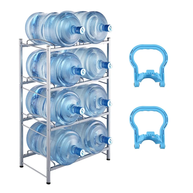 Alt view image 9 of 9 - VEVOR 4 Tiers Water Jug Holder Double Row Water Bottle Rack for 8 Bottles Storage Detachable Heavy Duty Water Jug Organizer Stand for Home Office Kitchen Silver, Detachable Water Storage Shelf Organi
