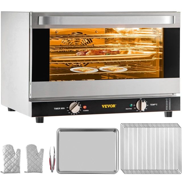 Alt view image 9 of 9 - Commercial Convection Oven, 47L/43Qt, Half-Size Conventional Oven Countertop, 1600W 4-Tier Toaster with Front Glass Door, Electric Baking Oven with Trays Wire Racks Clip Gloves, 120V, ETL Listed