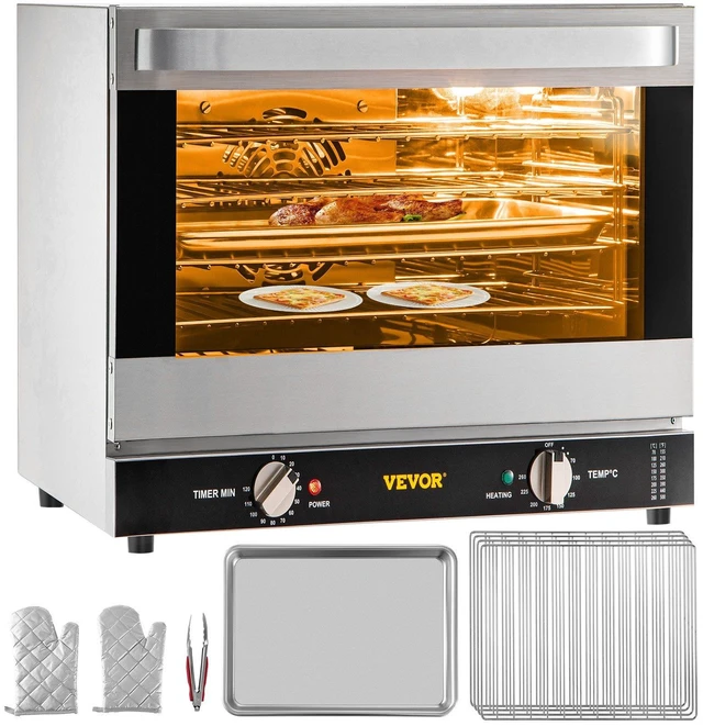 Alt view image 9 of 9 - Commercial Convection Oven, 66L/60Qt, Half-Size Conventional Oven Countertop, 1800W 4-Tier Toaster with Front Glass Door, Electric Baking Oven with Trays Wire Racks Clip Gloves, 120V, ETL Listed