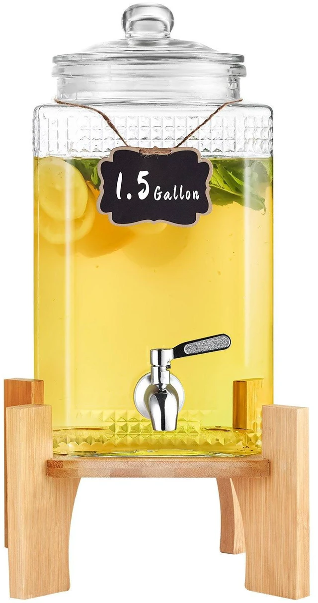Alt view image 9 of 9 - Beverage Dispenser, 1.5 Gallon Drink Dispensers for Parties, 2PC,Glass Juice Dispenser with Stand, Stainless Steel Spigot, Iced Tea Lemonade Juice Water Dispenser, for Restaurants, Hotels, Parti