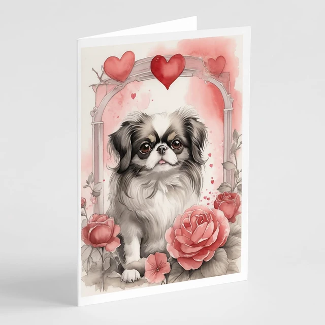 Main image of Caroline's Treasures DAC4481GCA7P Japanese Chin Valentine Roses Greeting Cards Pack of 8 Blank Cards with Envelopes Whimsical A7