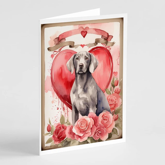 Main image of Caroline's Treasures DAC4588GCA7P Weimaraner Valentine Roses Greeting Cards Pack of 8 Blank Cards with Envelopes Whimsical A7 Si