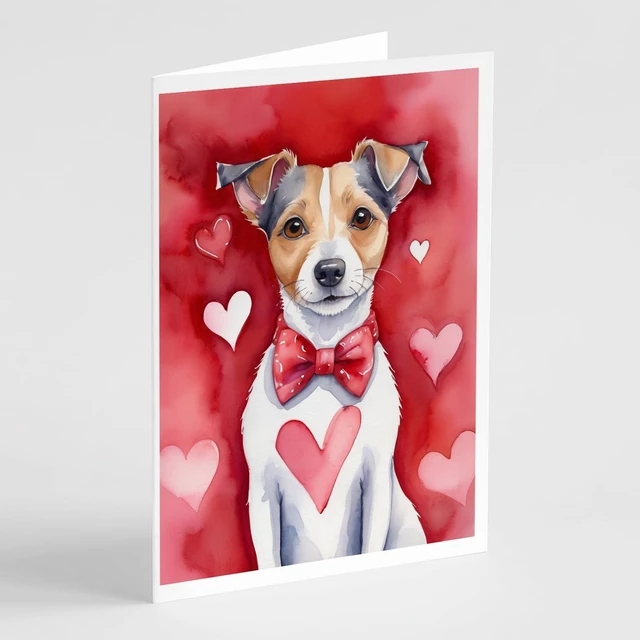 Main image of Caroline's Treasures DAC5368GCA7P Jack Russell Terrier My Valentine Greeting Cards Pack of 8 Blank Cards with Envelopes Whimsica
