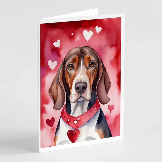 Main image of Caroline's Treasures DAC5262GCA7P American English Coonhound My Valentine Greeting Cards Pack of 8 Blank Cards with Envelopes Wh