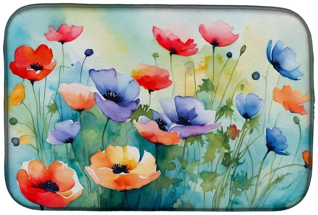 Main image of Anemones in Watercolor Dish Drying Mat Absorbent Dish Drying Mat Pad for Kitchen Counter Dish Drainer Mat for Countertop, 14 x 2