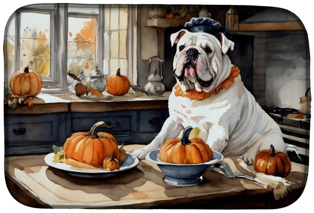 Main image of English Bulldog Fall Kitchen Pumpkins Dish Drying Mat Absorbent Dish Drying Mat Pad for Kitchen Counter Dish Drainer Mat for Cou