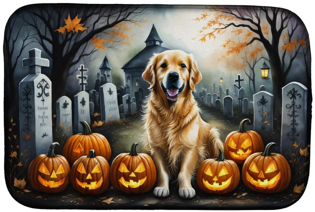 Main image of Golden Retriever Spooky Halloween Dish Drying Mat Absorbent Dish Drying Mat Pad for Kitchen Counter Dish Drainer Mat for Counter