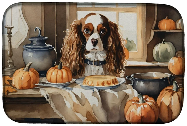Main image of Cavalier Spaniel Fall Kitchen Pumpkins Dish Drying Mat Absorbent Dish Drying Mat Pad for Kitchen Counter Dish Drainer Mat for Co