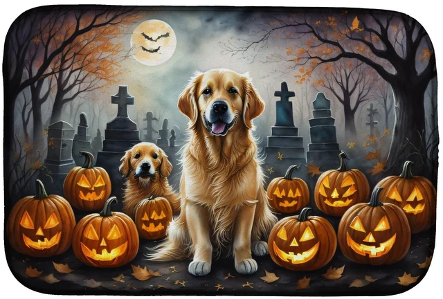 Main image of Golden Retriever Spooky Halloween Dish Drying Mat Absorbent Dish Drying Mat Pad for Kitchen Counter Dish Drainer Mat for Counter
