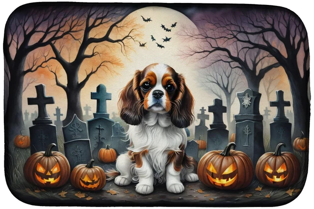 Main image of Cavalier Spaniel Spooky Halloween Dish Drying Mat Absorbent Dish Drying Mat Pad for Kitchen Counter Dish Drainer Mat for Counter