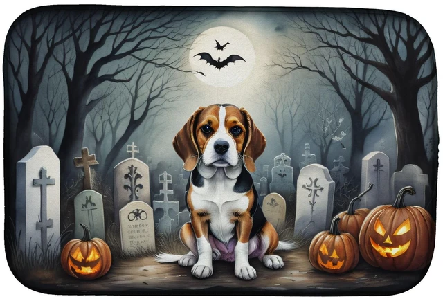 Main image of Beagle Spooky Halloween Dish Drying Mat Absorbent Dish Drying Mat Pad for Kitchen Counter Dish Drainer Mat for Countertop, 14 x