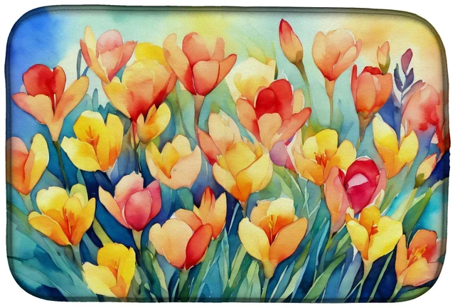 Main image of Freesias in Watercolor Dish Drying Mat Absorbent Dish Drying Mat Pad for Kitchen Counter Dish Drainer Mat for Countertop, 14 x 2