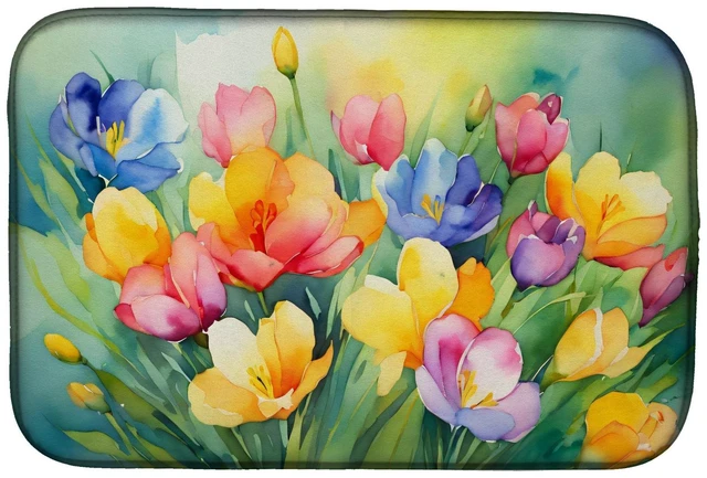 Main image of Freesias in Watercolor Dish Drying Mat Absorbent Dish Drying Mat Pad for Kitchen Counter Dish Drainer Mat for Countertop, 14 x 2