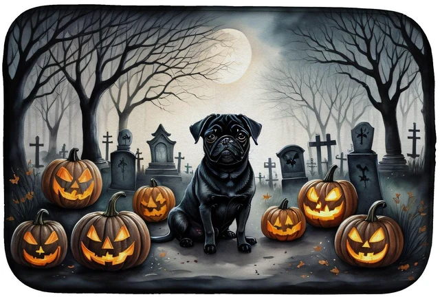 Main image of Black Pug Spooky Halloween Dish Drying Mat Absorbent Dish Drying Mat Pad for Kitchen Counter Dish Drainer Mat for Countertop, 14