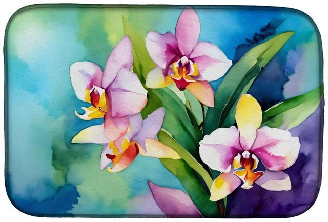 Main image of Orchids in Watercolor Dish Drying Mat Absorbent Dish Drying Mat Pad for Kitchen Counter Dish Drainer Mat for Countertop, 14 x 21